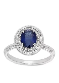10K White Gold Sapphire Diamond Enagement Ring
