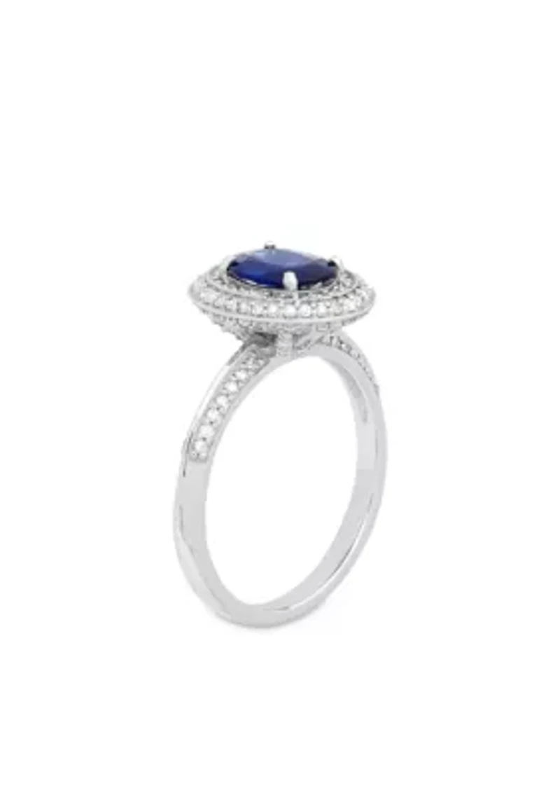 10K White Gold Sapphire Diamond Enagement Ring