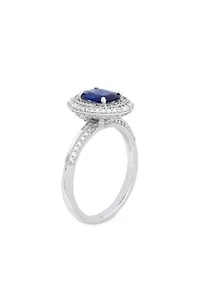 10K White Gold Sapphire Diamond Enagement Ring