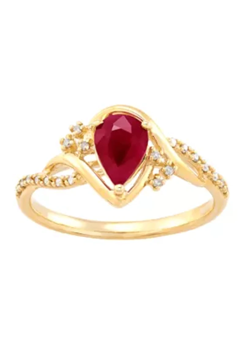Ruby and Diamond Accent Ring in 10K Yellow Gold