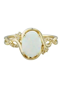1/10 ct. t.w. Lab Created Diamond and Opal Ring in 10K Yellow Gold