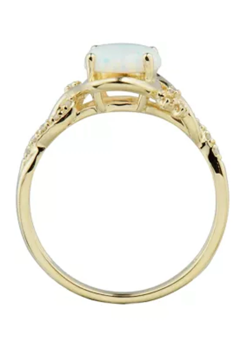 1/10 ct. t.w. Lab Created Diamond and Opal Ring in 10K Yellow Gold