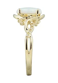1/10 ct. t.w. Lab Created Diamond and Opal Ring in 10K Yellow Gold