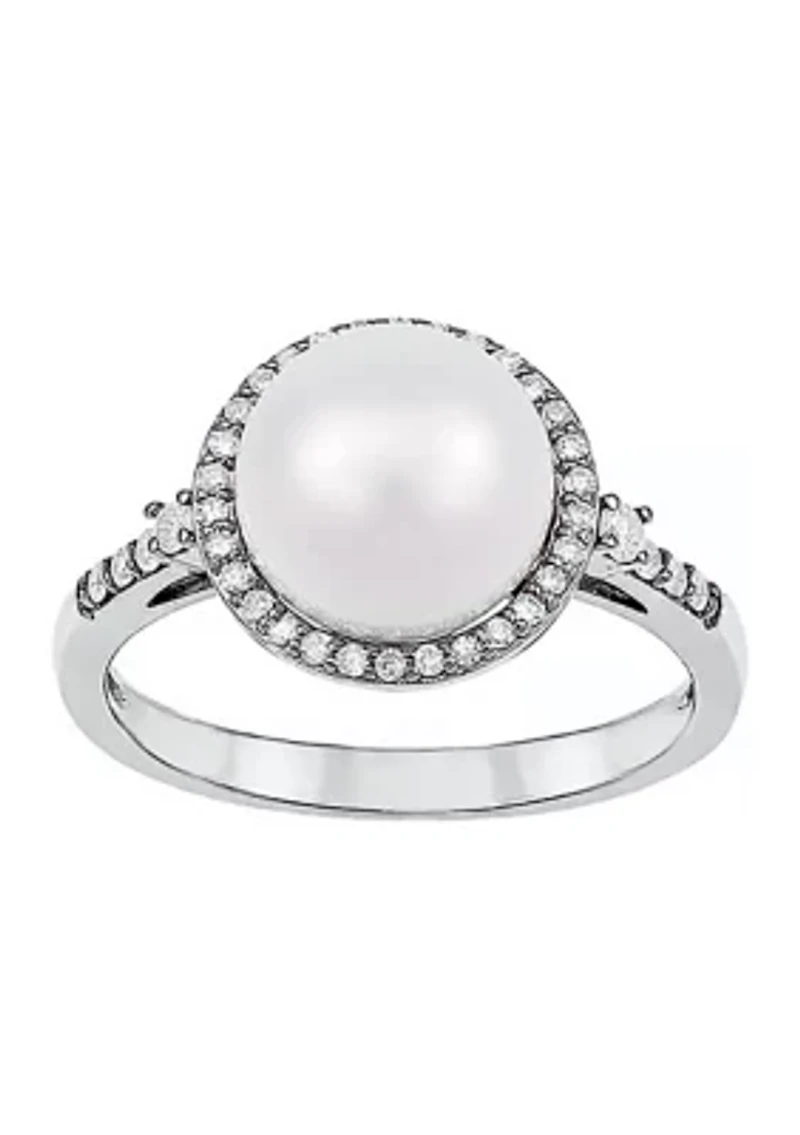 1/5 ct. t.w Diamond and Pearl Ring in 10K White Gold