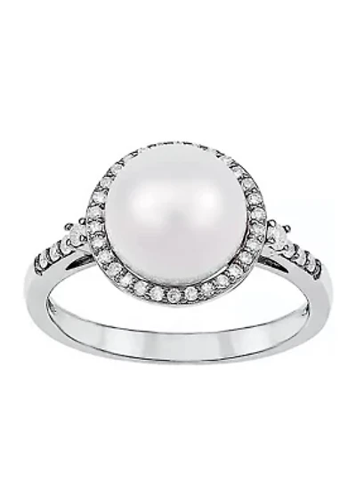 1/5 ct. t.w Diamond and Pearl Ring in 10K White Gold