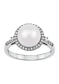 1/5 ct. t.w Diamond and Pearl Ring in 10K White Gold