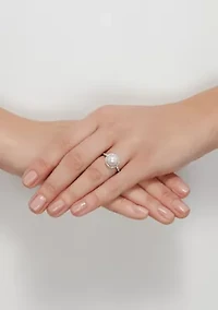 1/5 ct. t.w Diamond and Pearl Ring in 10K White Gold