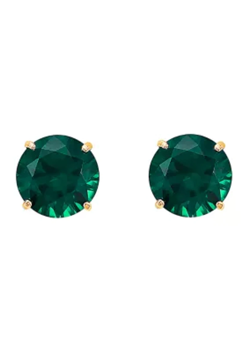 Lab Grown Emerald Pendant Necklace and Earrings Set in 10K Yellow Gold 