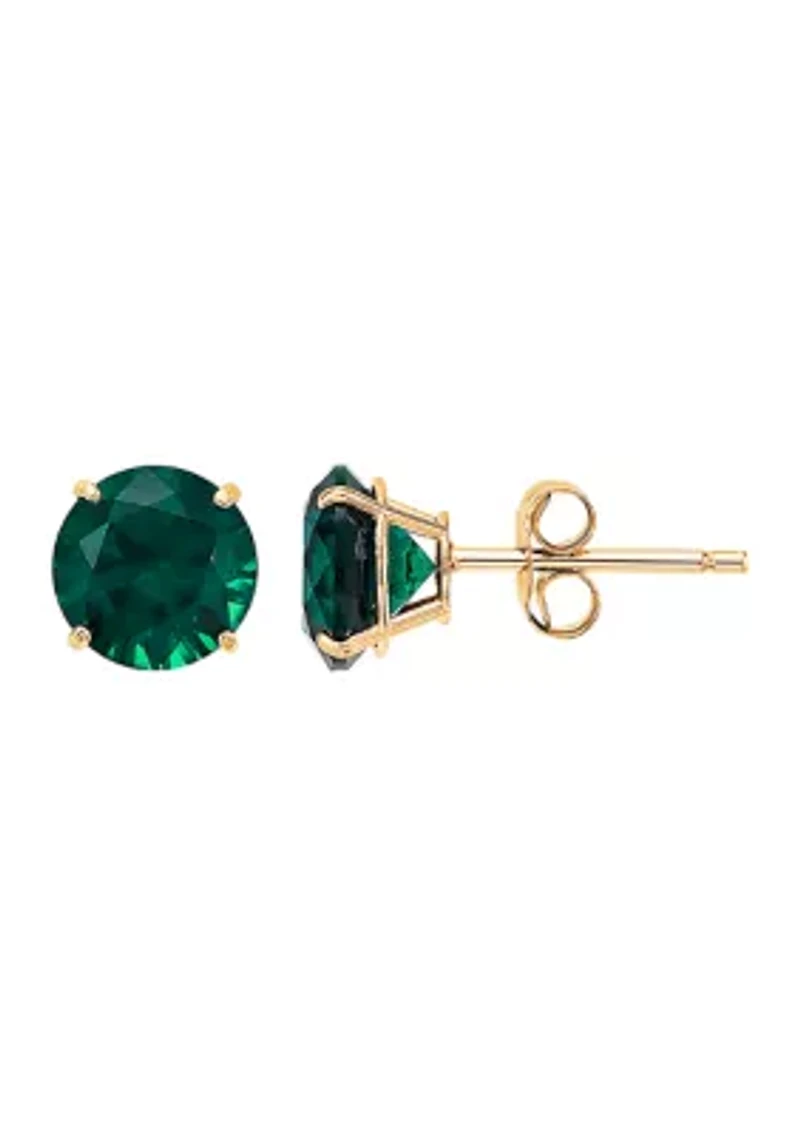 Lab Grown Emerald Pendant Necklace and Earrings Set in 10K Yellow Gold 