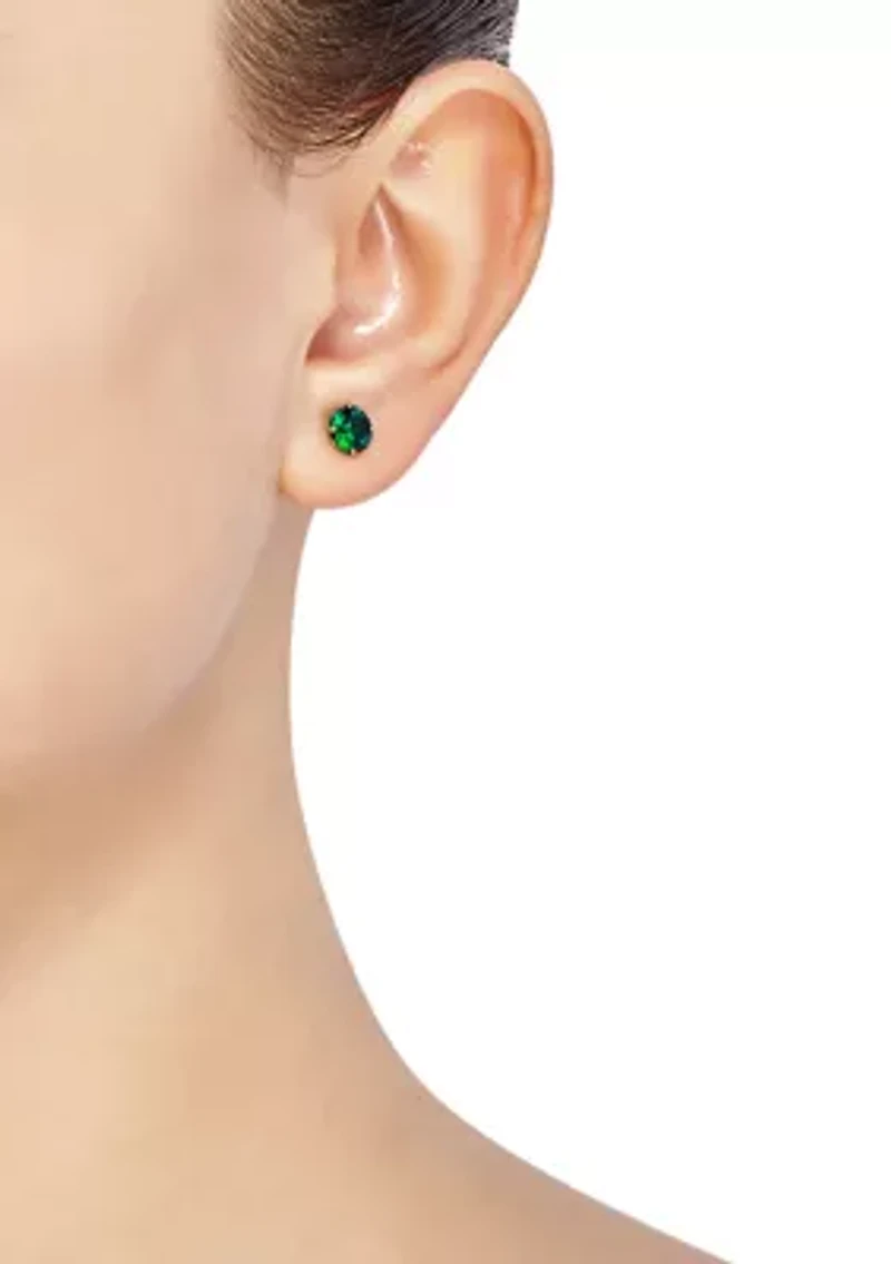 Lab Grown Emerald Pendant Necklace and Earrings Set in 10K Yellow Gold 