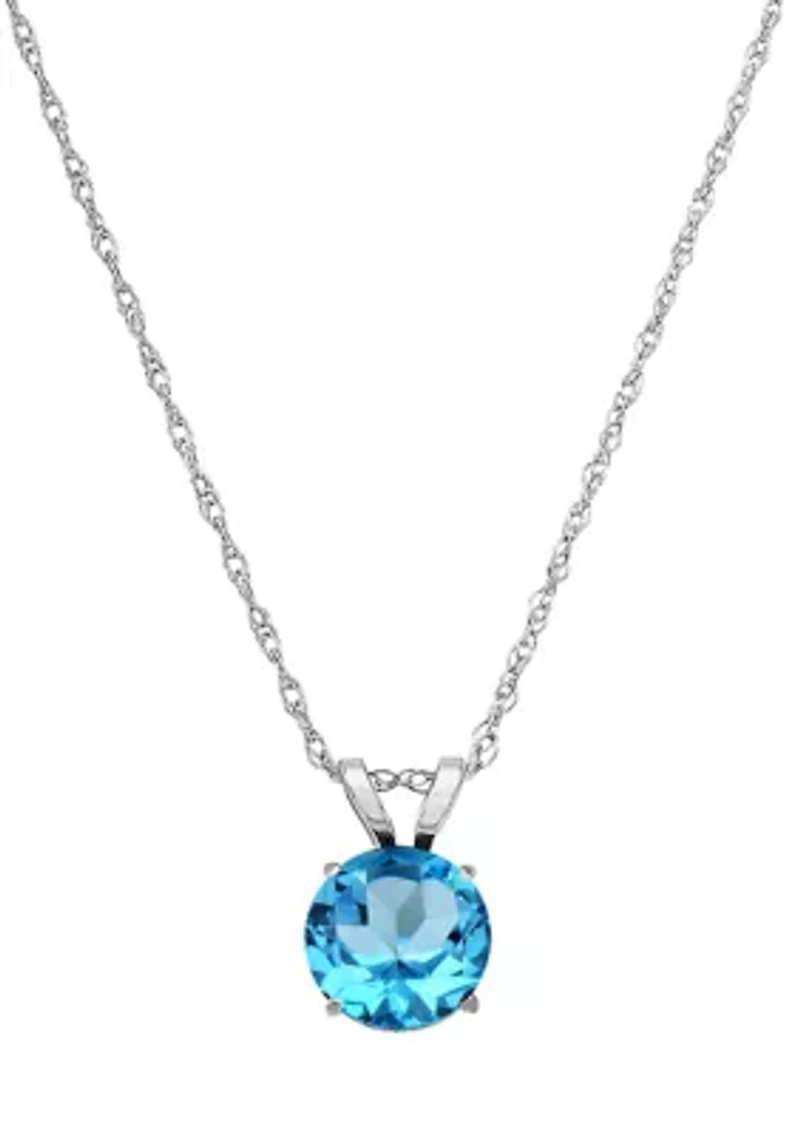 Swiss Blue Topaz Pendant with 18" Rope Chain in 10K White Gold