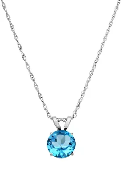 Swiss Blue Topaz Pendant with 18" Rope Chain in 10K White Gold