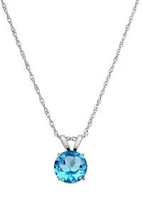 Swiss Blue Topaz Pendant with 18" Rope Chain in 10K White Gold