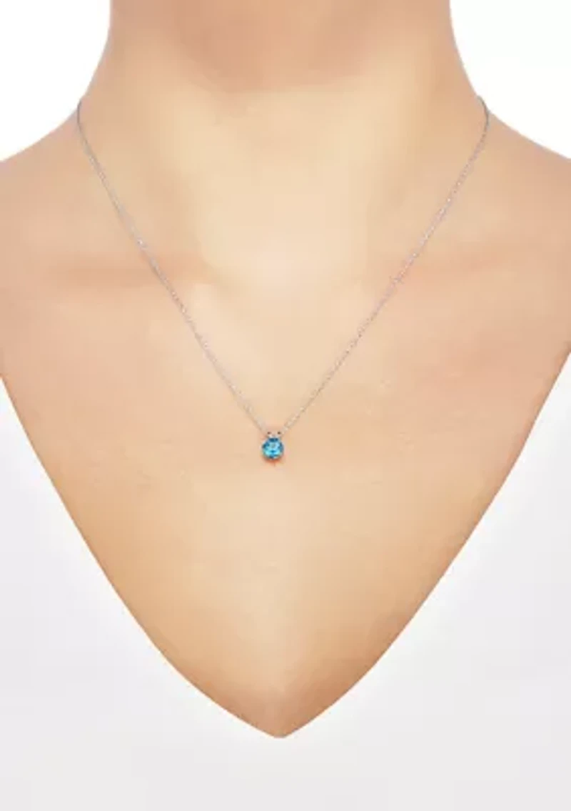Swiss Blue Topaz Pendant with 18" Rope Chain in 10K White Gold