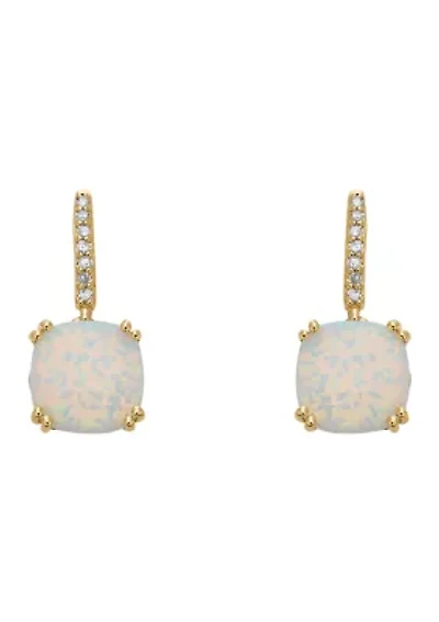 Created Opal and Diamond Earrings in 10k Yellow Gold