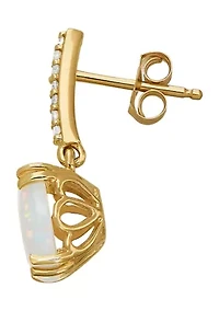 Created Opal and Diamond Earrings in 10k Yellow Gold