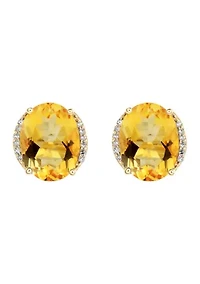 1/10 ct. t.w. Diamond and Citrine Oval Stud Earrings in 10K Yellow Gold