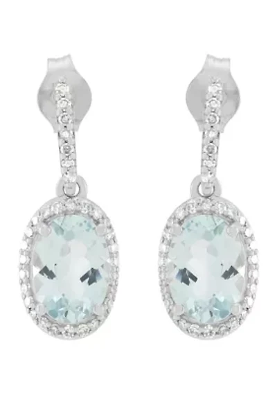 1/5 ct. t.w. Diamond and Aquamarine Drop Earrings in 10K White Gold