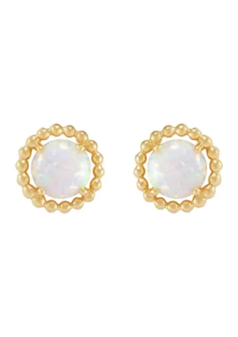 Lab-Created Opal Bead Frame Stud Earrings in 10K Yellow Gold