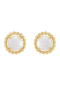 Lab-Created Opal Bead Frame Stud Earrings in 10K Yellow Gold