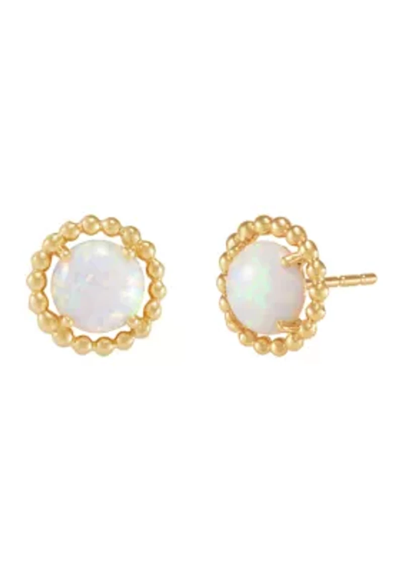 Lab-Created Opal Bead Frame Stud Earrings in 10K Yellow Gold