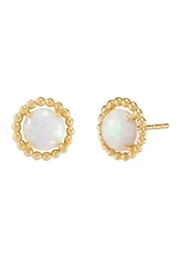 Lab-Created Opal Bead Frame Stud Earrings in 10K Yellow Gold