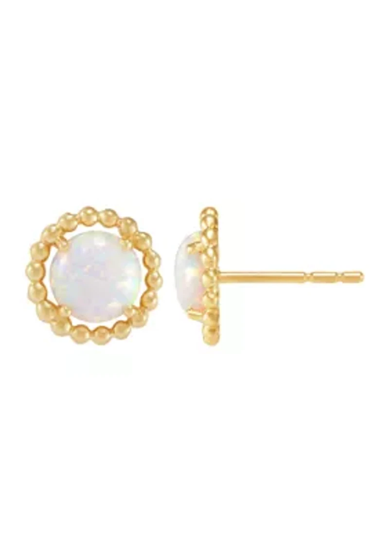 Lab-Created Opal Bead Frame Stud Earrings in 10K Yellow Gold