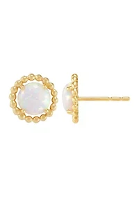 Lab-Created Opal Bead Frame Stud Earrings in 10K Yellow Gold