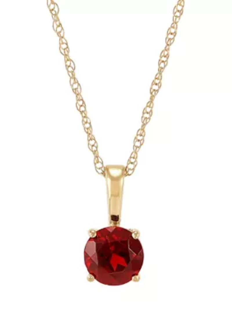 Garnet Pendant with 16" Rope Chain in 10K Yellow Gold