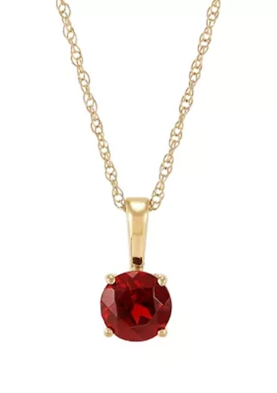 Garnet Pendant with 16" Rope Chain in 10K Yellow Gold