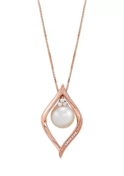 6/10 ct. t.w. Diamond and Pearl Pendant Necklace with 18" Box Chain in 10K Rose Gold