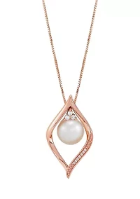 6/10 ct. t.w. Diamond and Pearl Pendant Necklace with 18" Box Chain in 10K Rose Gold