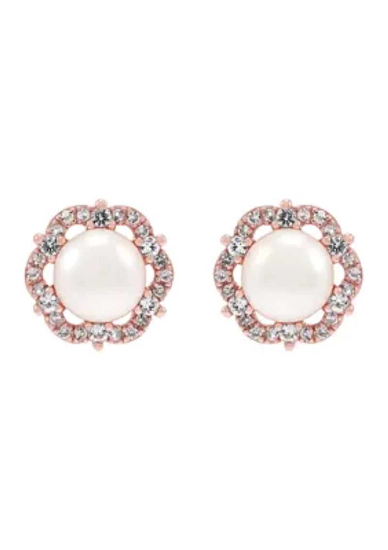 Pearl Flower Stud Earrings in 10K Rose Gold