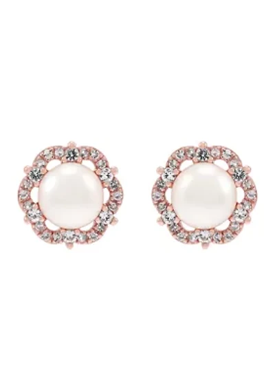 Pearl Flower Stud Earrings in 10K Rose Gold