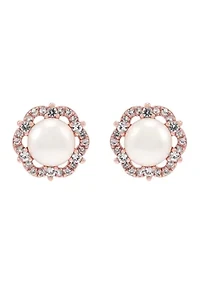 Pearl Flower Stud Earrings in 10K Rose Gold