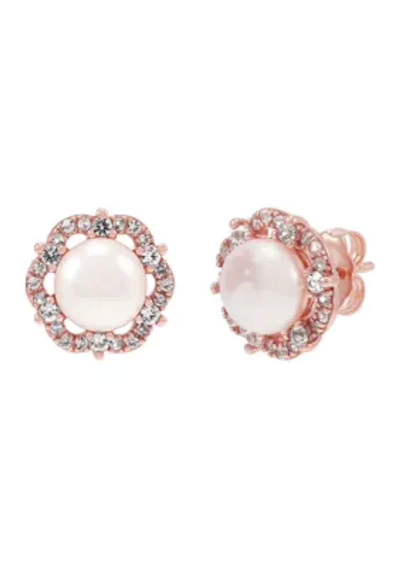 Pearl Flower Stud Earrings in 10K Rose Gold