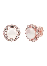 Pearl Flower Stud Earrings in 10K Rose Gold