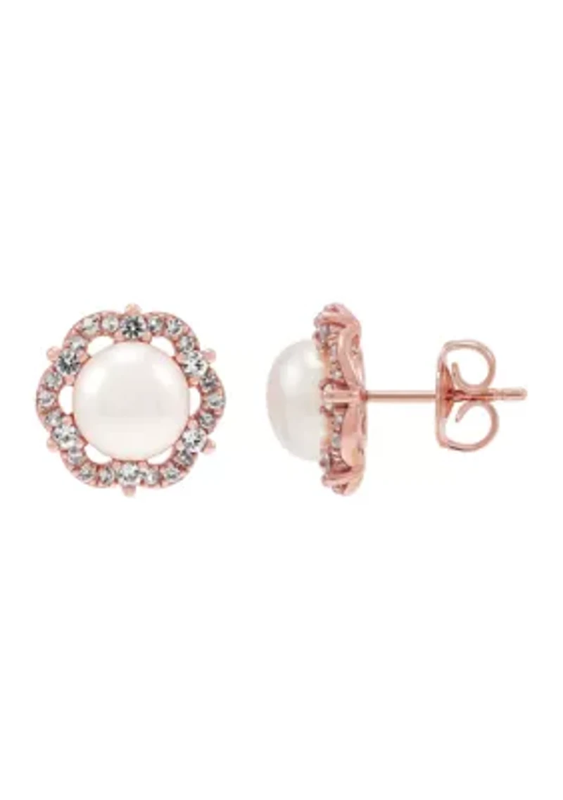 Pearl Flower Stud Earrings in 10K Rose Gold