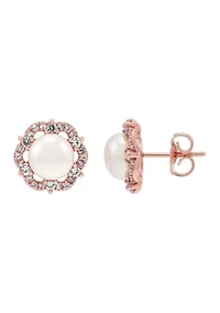 Pearl Flower Stud Earrings in 10K Rose Gold