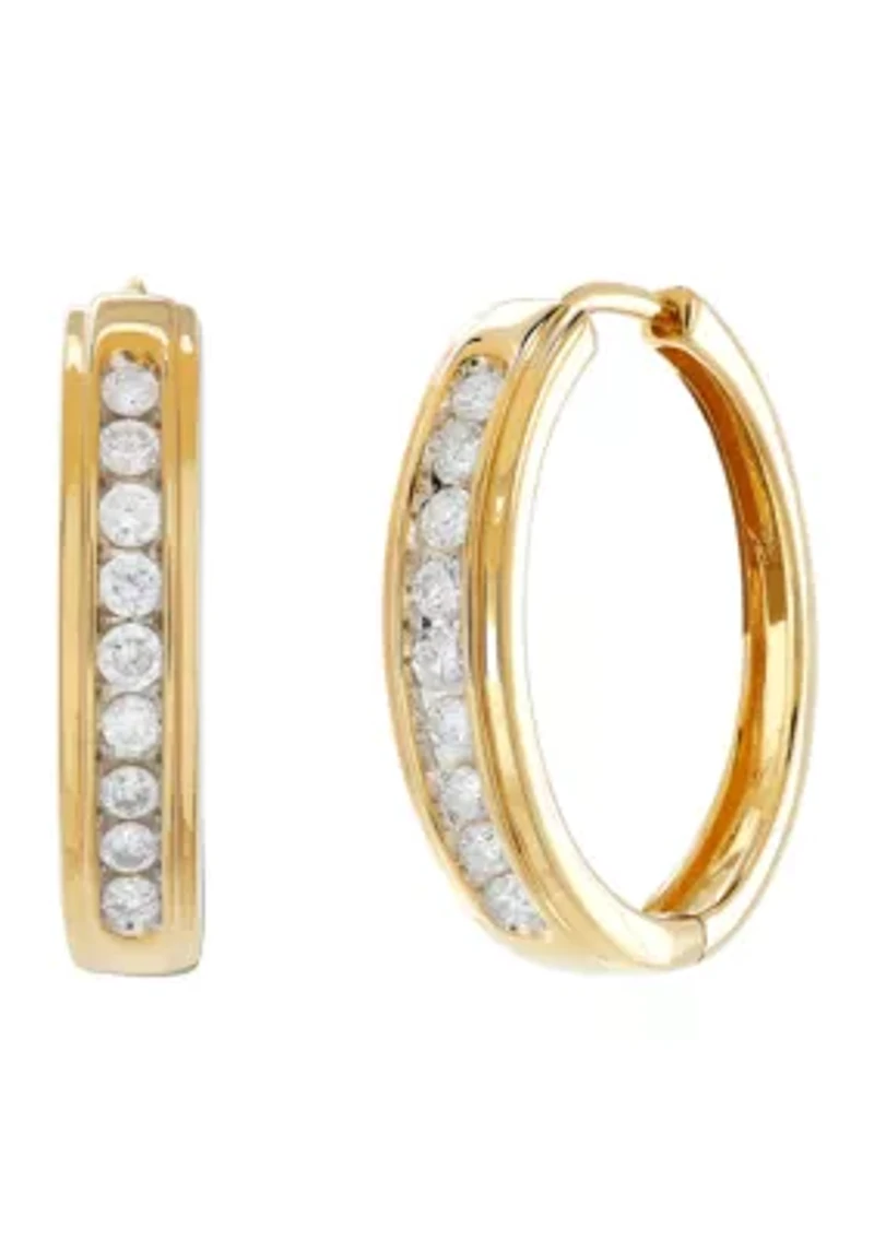 1/2 ct. t.w. Diamond Hoop Earrings in 10k Yellow Gold