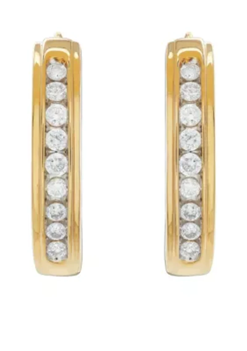 1/2 ct. t.w. Diamond Hoop Earrings in 10k Yellow Gold
