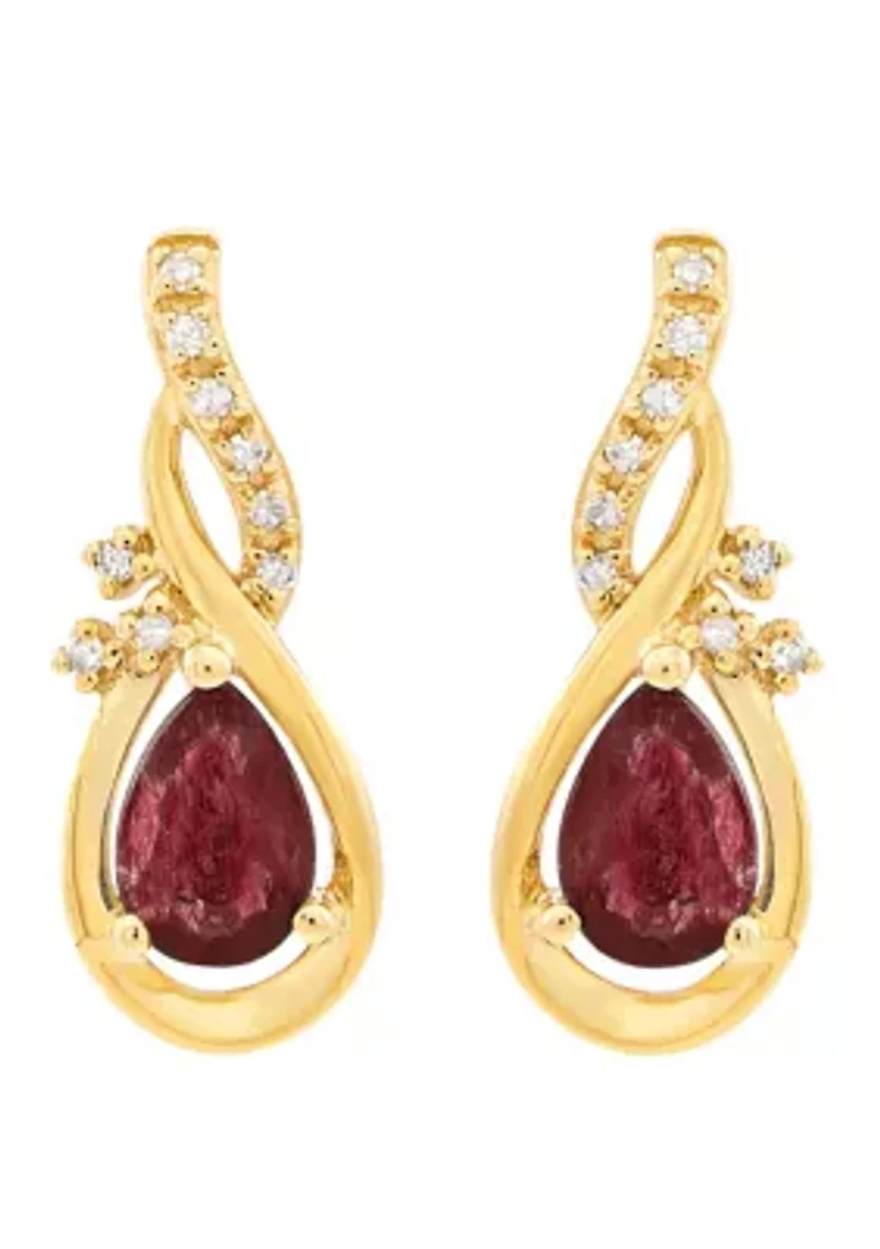 Diamond Accent and Ruby Earrings in 10K Yellow Gold