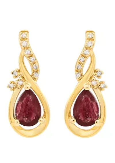 Diamond Accent and Ruby Earrings in 10K Yellow Gold