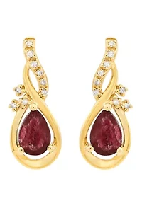 Diamond Accent and Ruby Earrings in 10K Yellow Gold