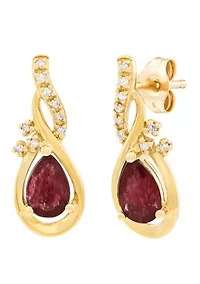 Diamond Accent and Ruby Earrings in 10K Yellow Gold