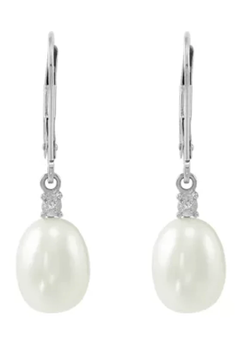 1/10 ct. t.w. Diamond Accent and Pearl Drop Earrings in 10K White Gold