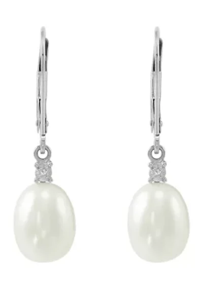 1/10 ct. t.w. Diamond Accent and Pearl Drop Earrings in 10K White Gold
