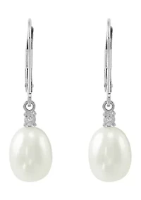 1/10 ct. t.w. Diamond Accent and Pearl Drop Earrings in 10K White Gold