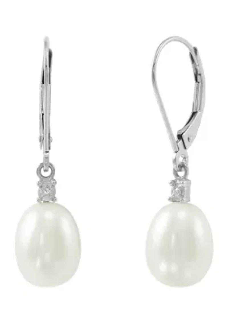 1/10 ct. t.w. Diamond Accent and Pearl Drop Earrings in 10K White Gold