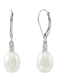 1/10 ct. t.w. Diamond Accent and Pearl Drop Earrings in 10K White Gold